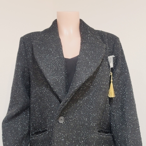 House Of Harlow 1960 BLK & SILVER Oversized Coat Size: L - Picture 2 of 11